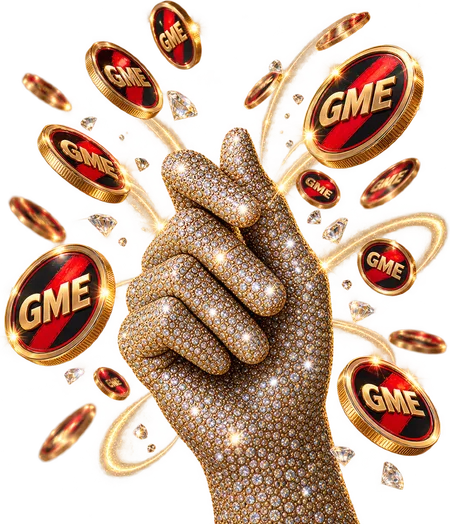 The diamond hand with GME coins orbiting it
